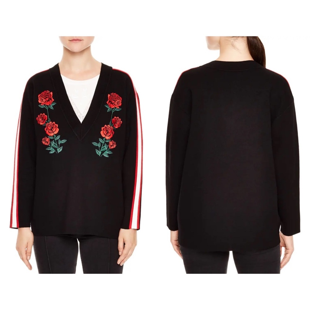 Sandro Briona Stripe-Detail Wool-Blend Sweater